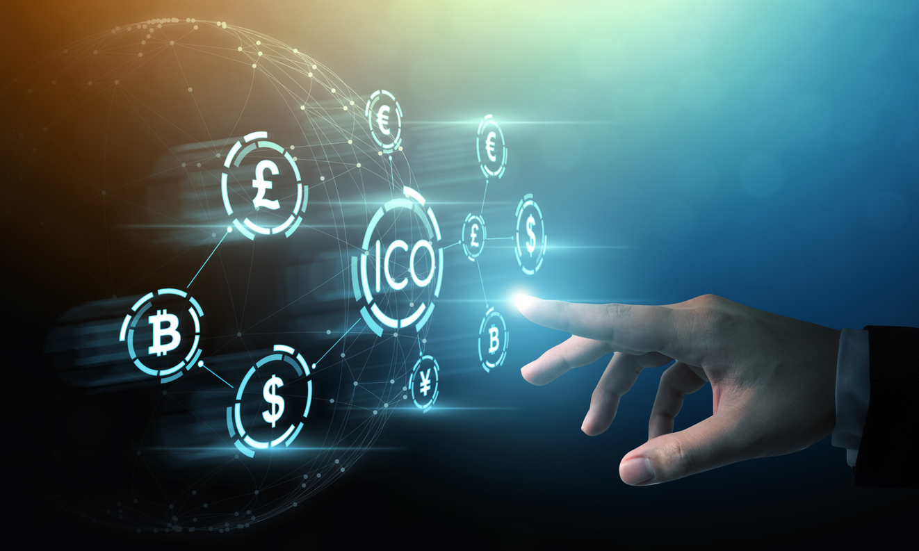 ICO Initial coin offering business financial internet innovation technology concept